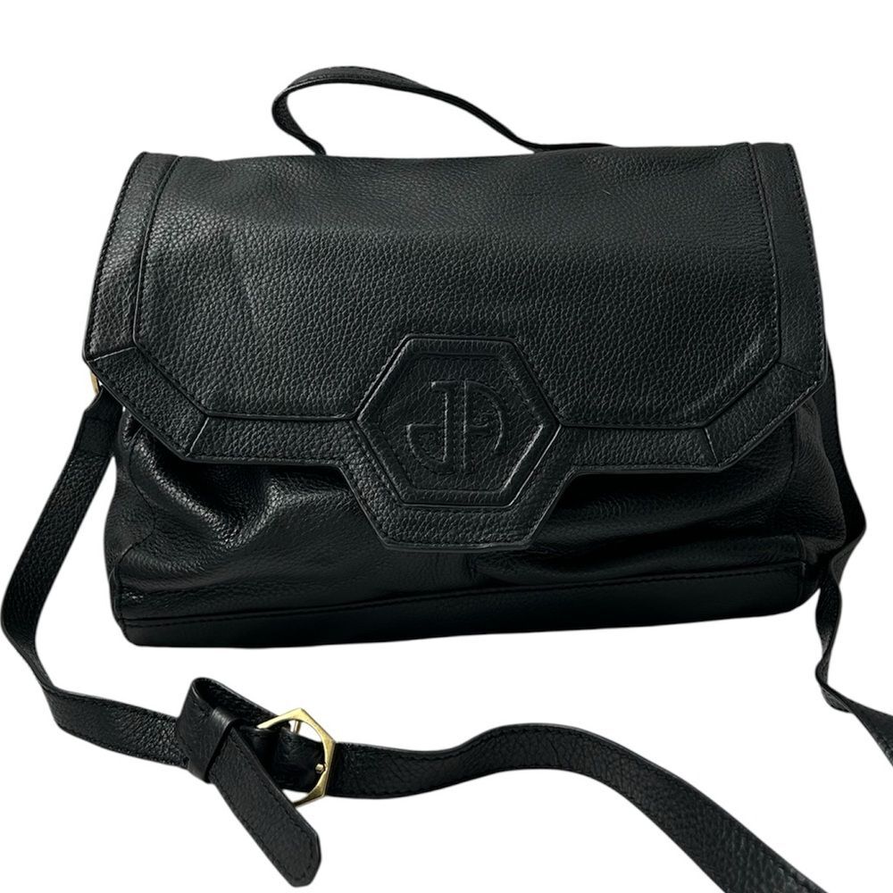 Jonathan Adler Black Textured Leather Crossbody Bag Flap Purse